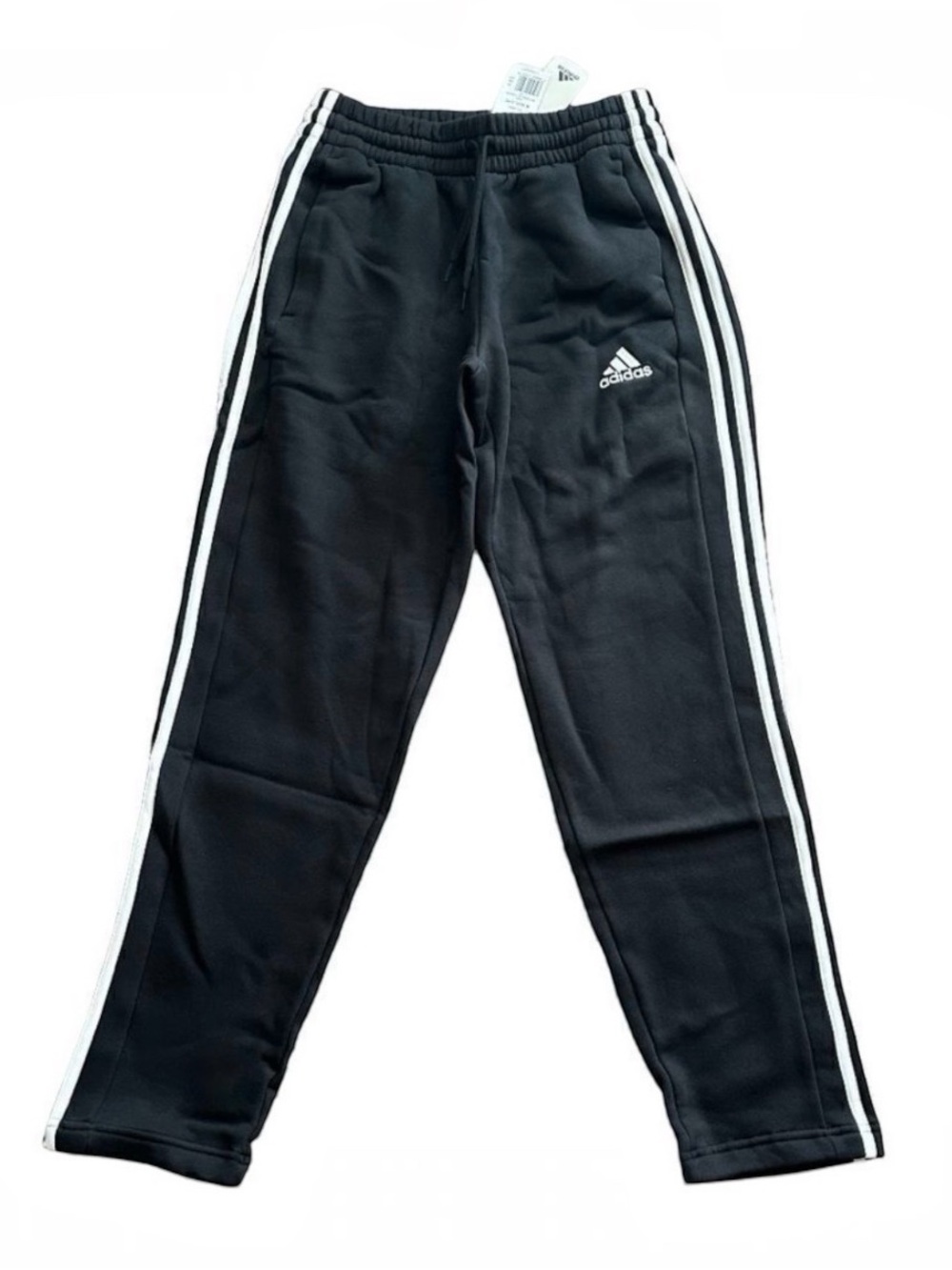 Adidas Men's Essentials 3-Stripes Open Hem Fleece Pants Black Small NWT